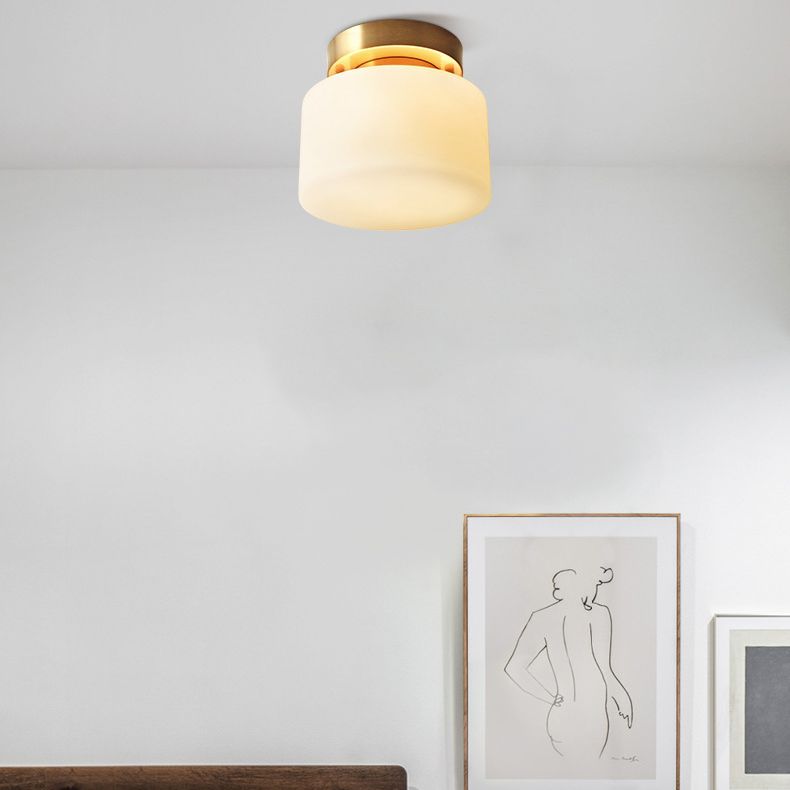 Glass Semi Flush Mount Lighting Cylinder Simple 1 Light Ceiling Fixture