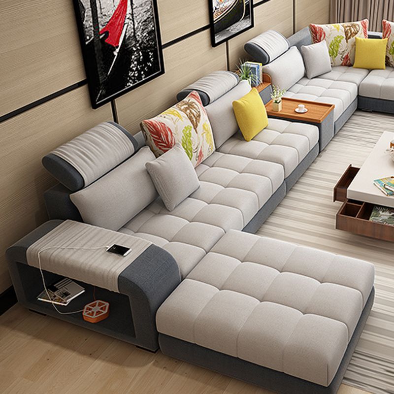 Modern Pillowed Back Cushions Sofa Tufted Sectionalwith Storage for Living Room