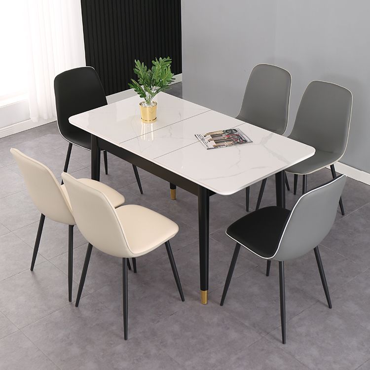 Table de salle à manger rectangulaire contemporaine Table de salle à manger en pierre frittée avec 4 pieds noirs
