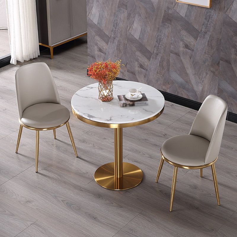 Metal Traditional Luxury Round Dining Table Marble Indoor Table with Pedestal Base