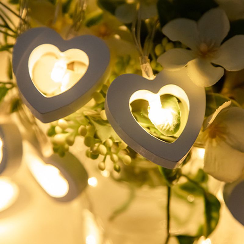 Wooden Heart Shaped String Light Decorative LED Festive Light for Wedding Party