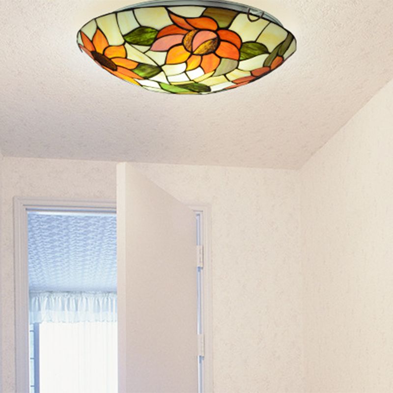 Sunflower Flush Mount Lighting Stained Glass Tiffany Flush Ceiling Light Fixtures