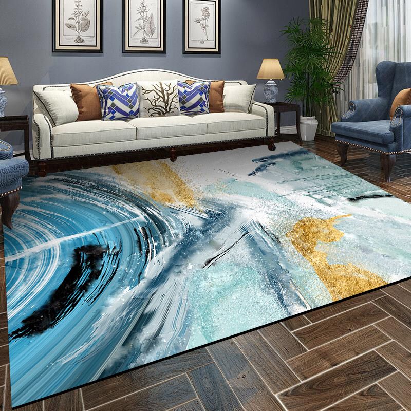 Scandinavian Living Room Rug Multi-Color Abstract Printed Indoor Rug Non-Slip Backing Stain-Resistant Area Carpet