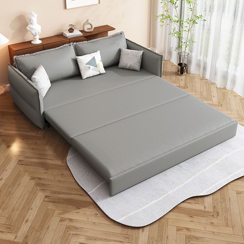 Contemporary Grey Bonded Leather Sleeper Sofa with Storage and Square Arms