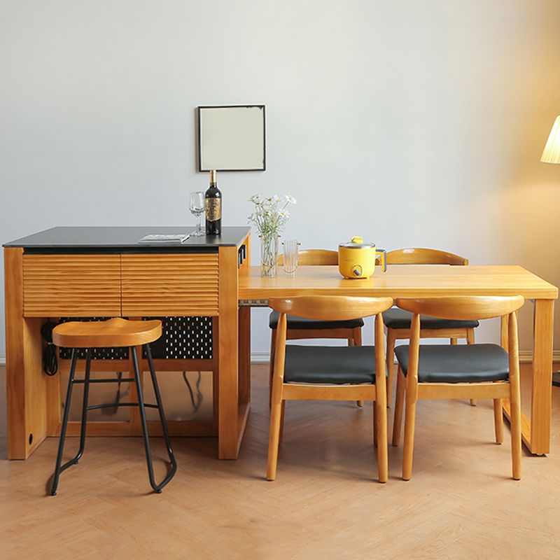 Modern Kitchen Island Table with Drawers and Glass Storage Cabinet
