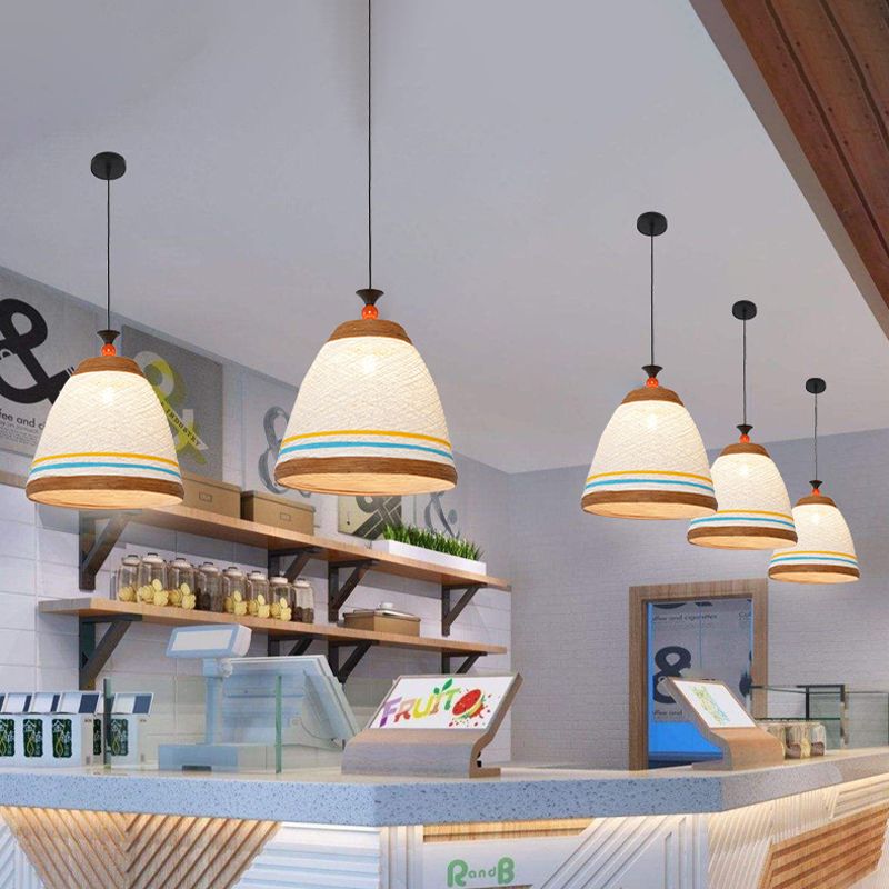 10"/14"/16" Wide Tapered Ceiling Lamp Modern Rattan 1 Bulb Yellow/Brown Hanging Pendant Light