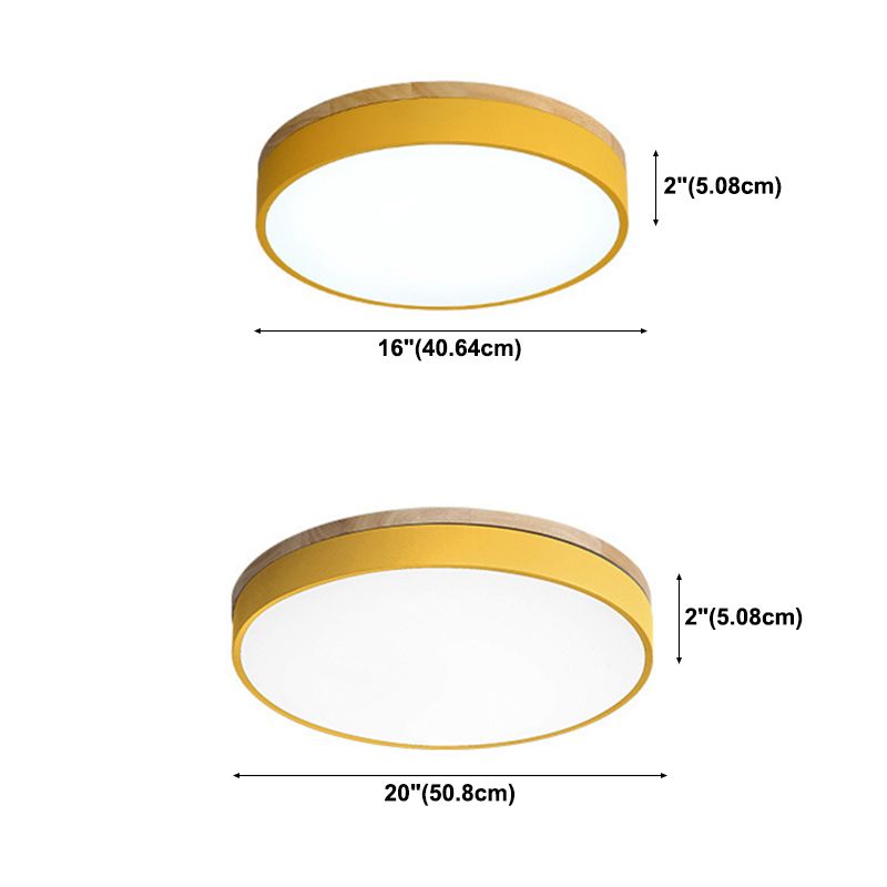 Modern Minimalist LED Macaron Ceiling Light Wrought Iron Circular Flush Mount with Acrylic Shade