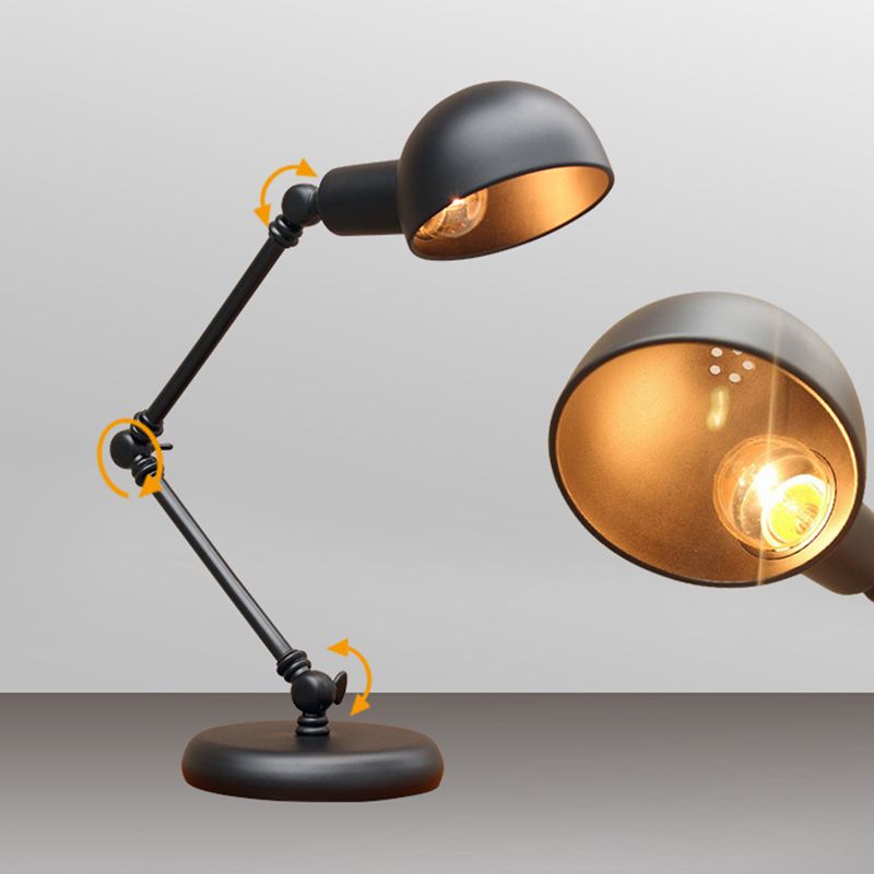 Metal 3-Joint Swing Arm Task Light Industrial 1 Bulb Bedroom Table Lamp with Shade in Black