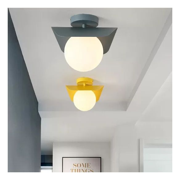 Macaron Loft Orb Shade Flush Mount Light Frosted Glass 1 Bulb Ceiling Fixture for Hallway
