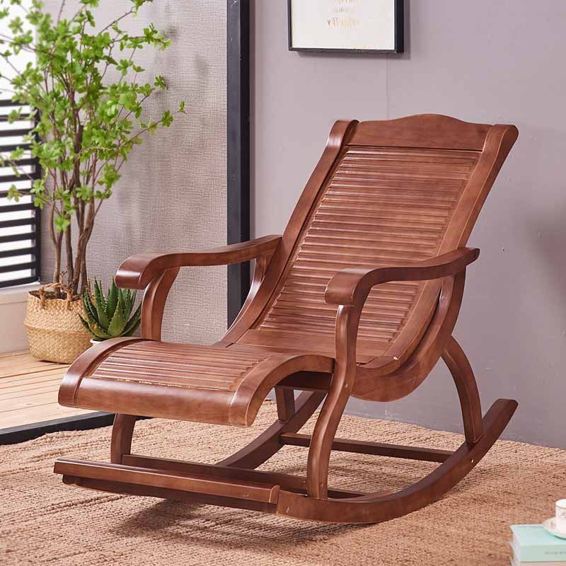 Retro Dark Brown Rocking Chair Solid Wood Reclining Rocker Chair for Home