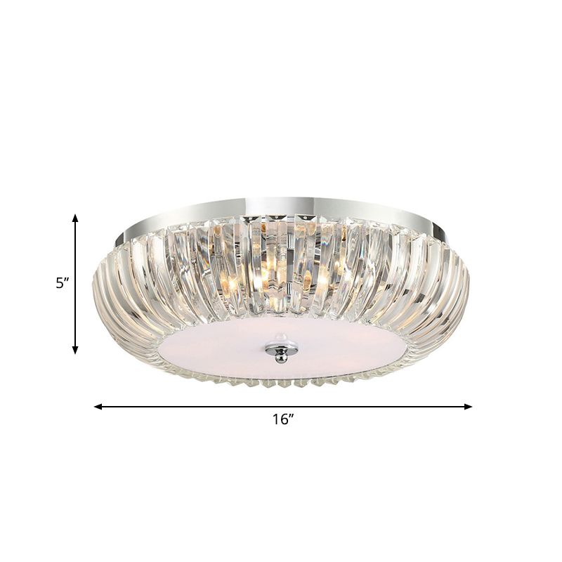 Moderne Ronde Flush Mount Licht Clear Crystal Shade 3/4 Lichten 16"/19.5" W Chrome Plafond Flushmount