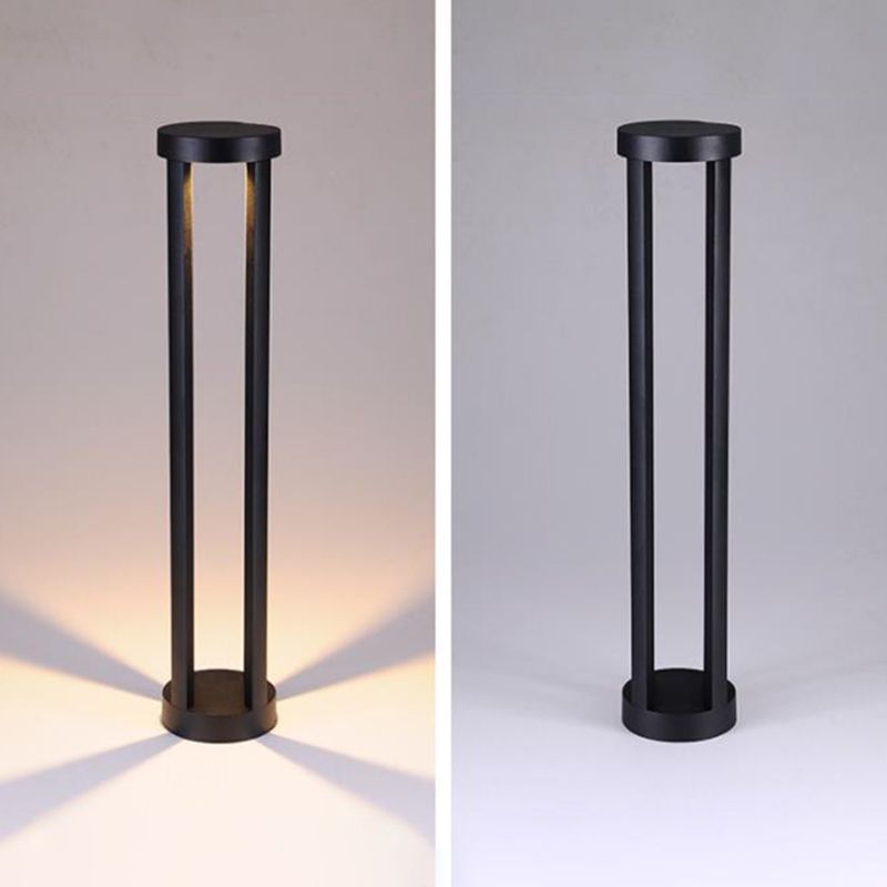 Open Shaped LED Lawn Light Modern Style Aluminum Outdoor Landscape Lighting in Black