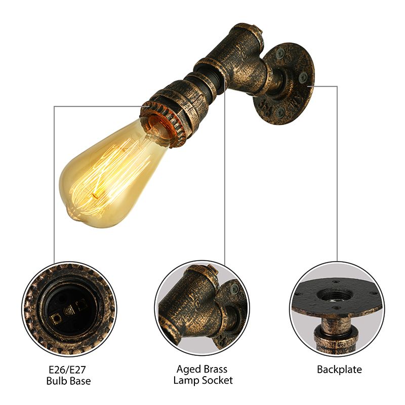 1 Light Wall Lighting Farmhouse Style Open Bulb Iron Mini Wall Mount Light with Water Pipe in Bronze