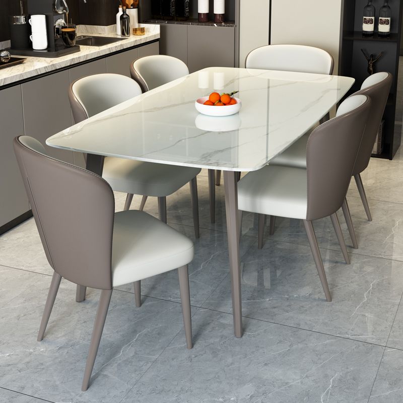 Modern Rectangular White Stone Top Dining Table with 4 Legs Base