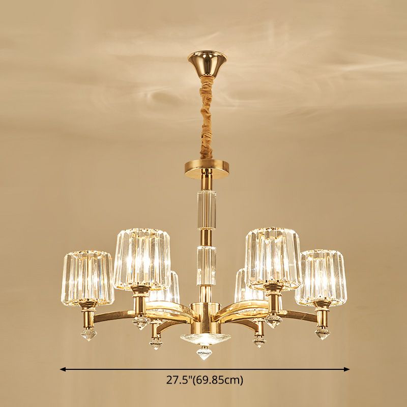 Cylindrical Chandelier Light Minimalist Optic Crystal Prism Gold Pendant for Living Room