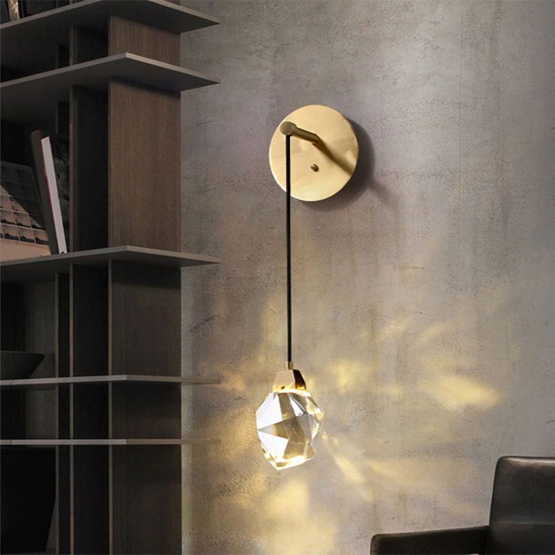 Postmodern Stone Shaped Wall Light Crystal 1 Bulb Bedside Wall Lighting in Brass