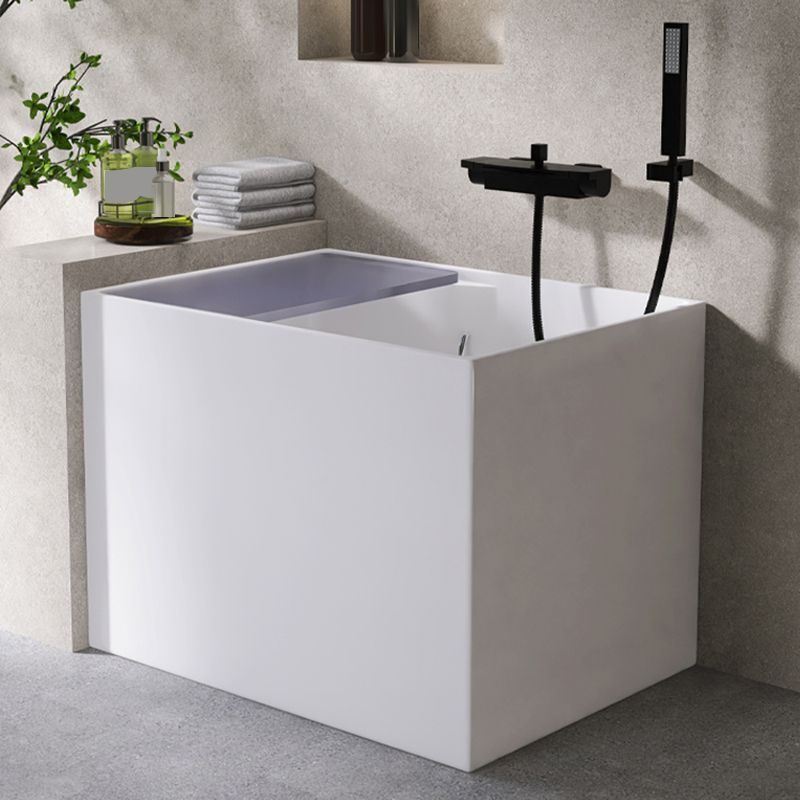 Modern Rectangular White Bathtub Acrylic Back to Wall with Drain Bath Tub
