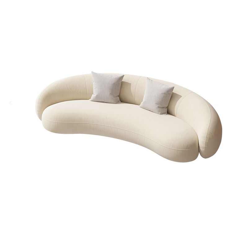 Beige Scandinavian Curved Sofa Tight Back Couch with Tuxedo Arm