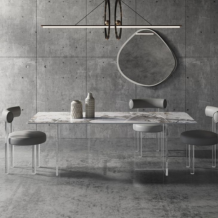 Simplicity Rectangle Dining Table Sintered Stone Top Transparency Acrylic Base Table