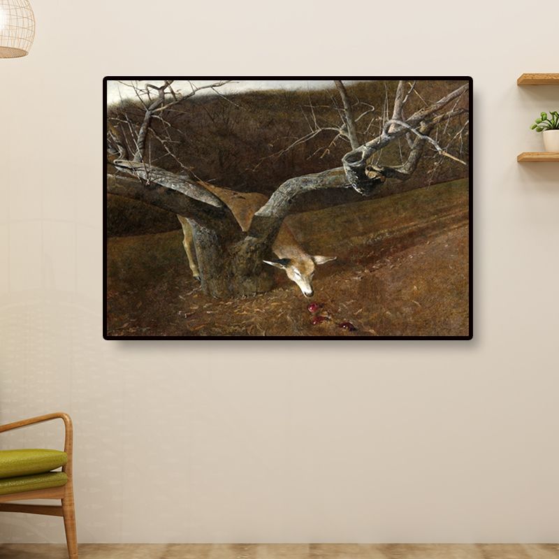 Rural Winter Landscape Painting Canvas Textured Dark Color Wall Art for Home