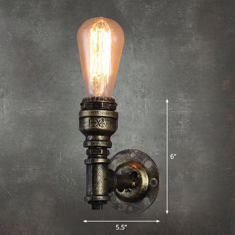Iron Water Pipe Wall Lamp Rustic Style 1 Bulb Restaurant Wall Light Fixture in Bronze