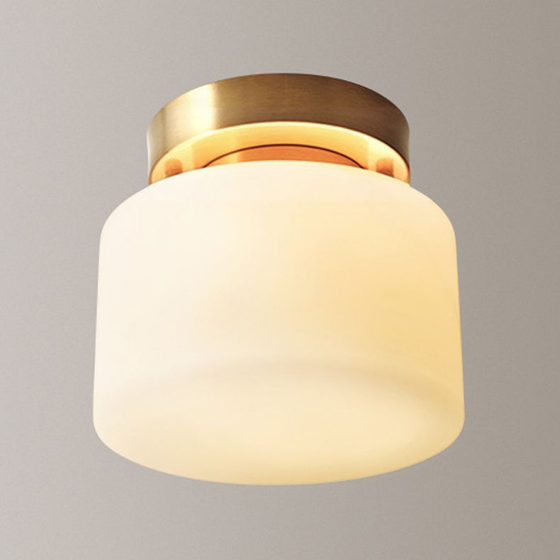 Glass Semi Flush Mount Lighting Cylinder Simple 1 Light Ceiling Fixture