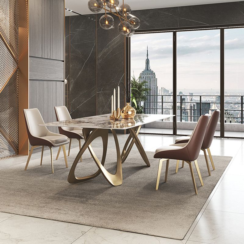 Contemporary Style Sintered Stone Kitchen Dining Set Rectangle Standard Dining with Double Pedestal