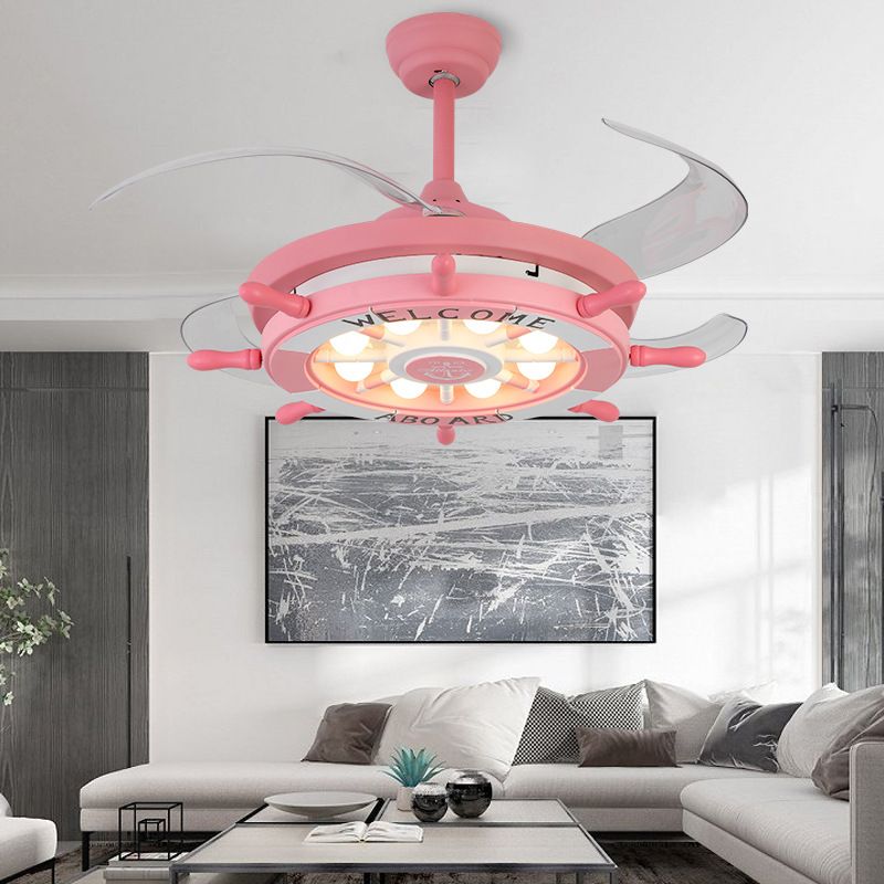 4 Blades Schiff Ruder Deckenventilator Leuchtkinder Metall LED Pink Halbmontage Beleuchtung für Schlafzimmer, 42 "W.