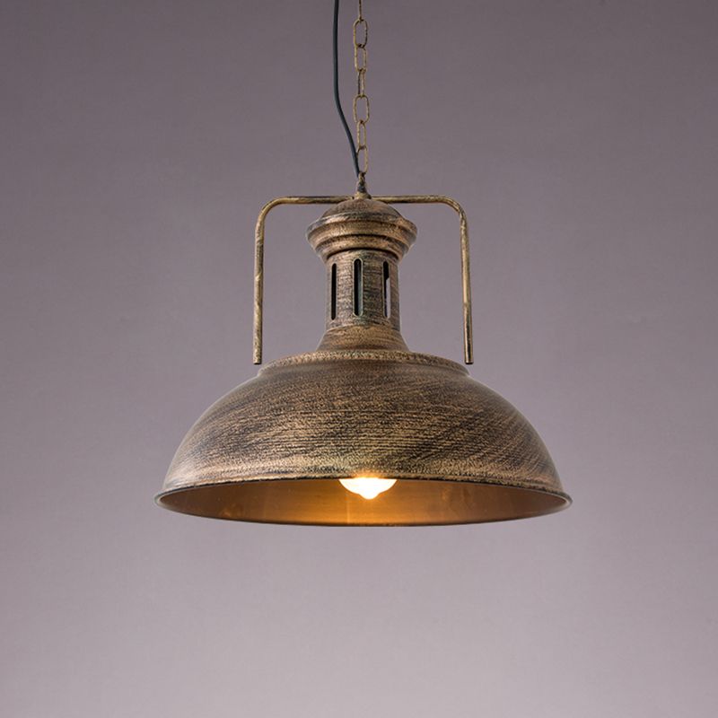 12.5"/16.5" W Metal Bowl Ceiling Lamp Factory Style 1 Bulb Restaurant Hanging Pendant Light in Rust/Bronze