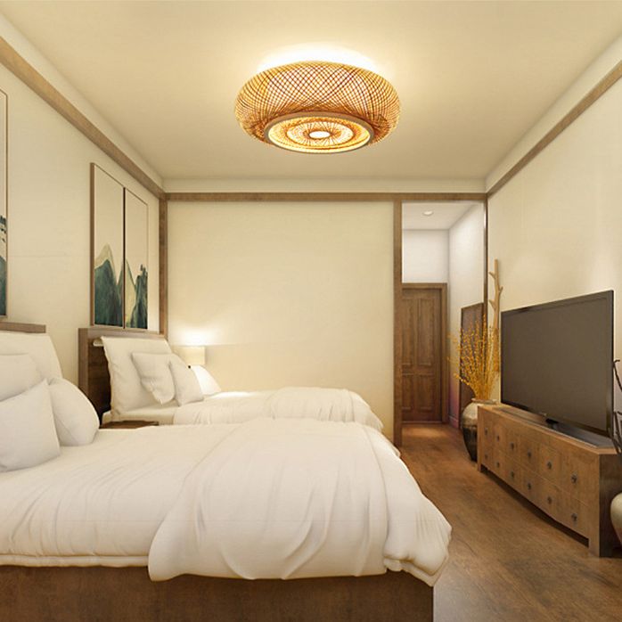 Cross Woven Flush Mount Ceiling Light Contemporary Rattan Ceiling Mount Light Fixture for Bedroom