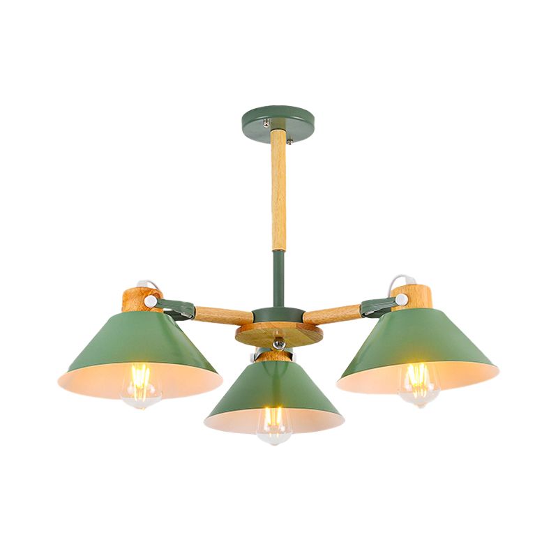 Metal Wood Cone Hanging Pendant Lights 3 Lights Chic Modern Hanging Lamp for Hallway