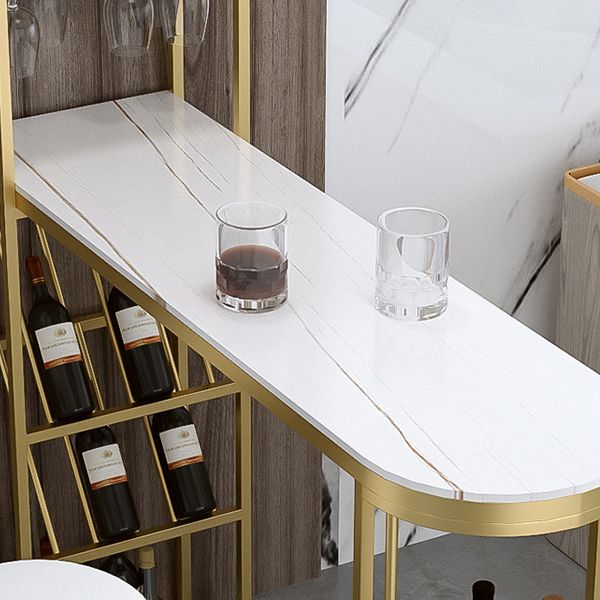 Glam Style Bar Table Stone Double Pedestal Bistro Bar Desk for Indoor