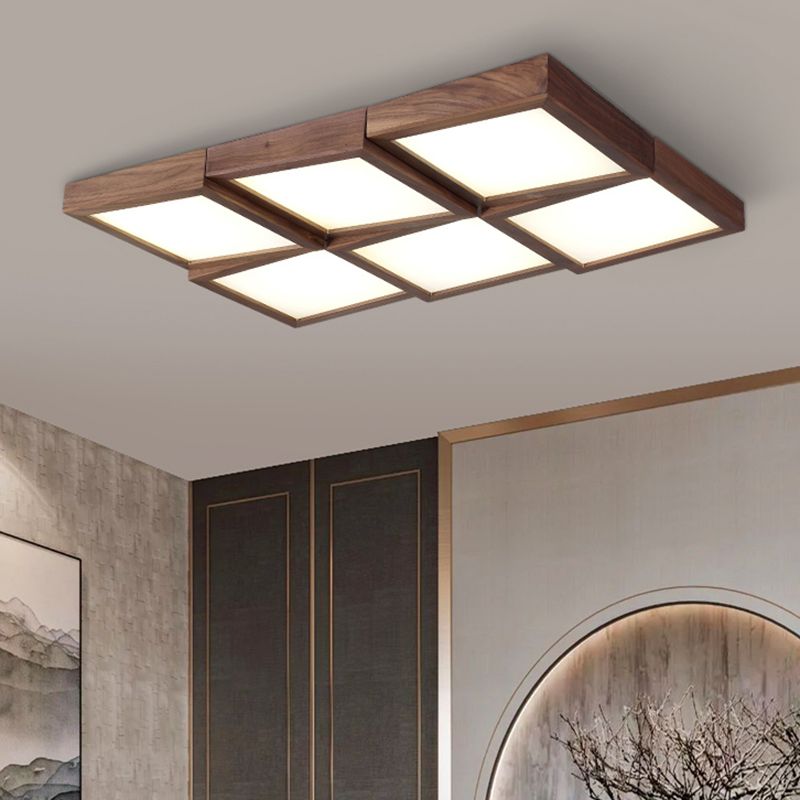 LED Wood Flush Mount Geometric Shape Modern Ceiling Light with Acrylic Shade for Bedroom