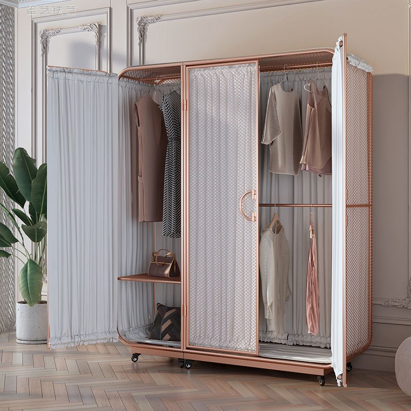 Modern Wardrobe Cabinet Metal Clothes Rail Wardrobe Armoire with Shelves