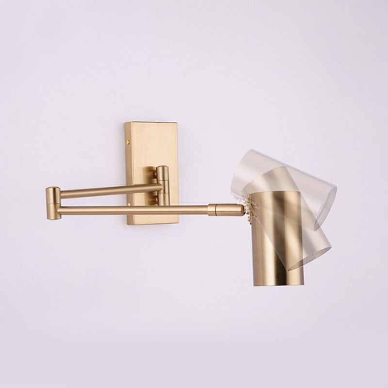 Metal Cylinder Wall Light Modern Swing Arm Wall Sconce for Living Room