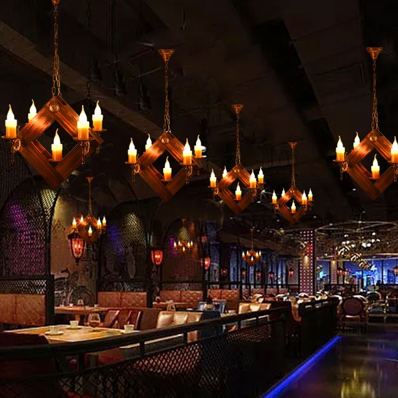 Brown 5/7 Lights Hanging Ceiling Light Industrial Wood Candelabra Chandelier Light Fixture