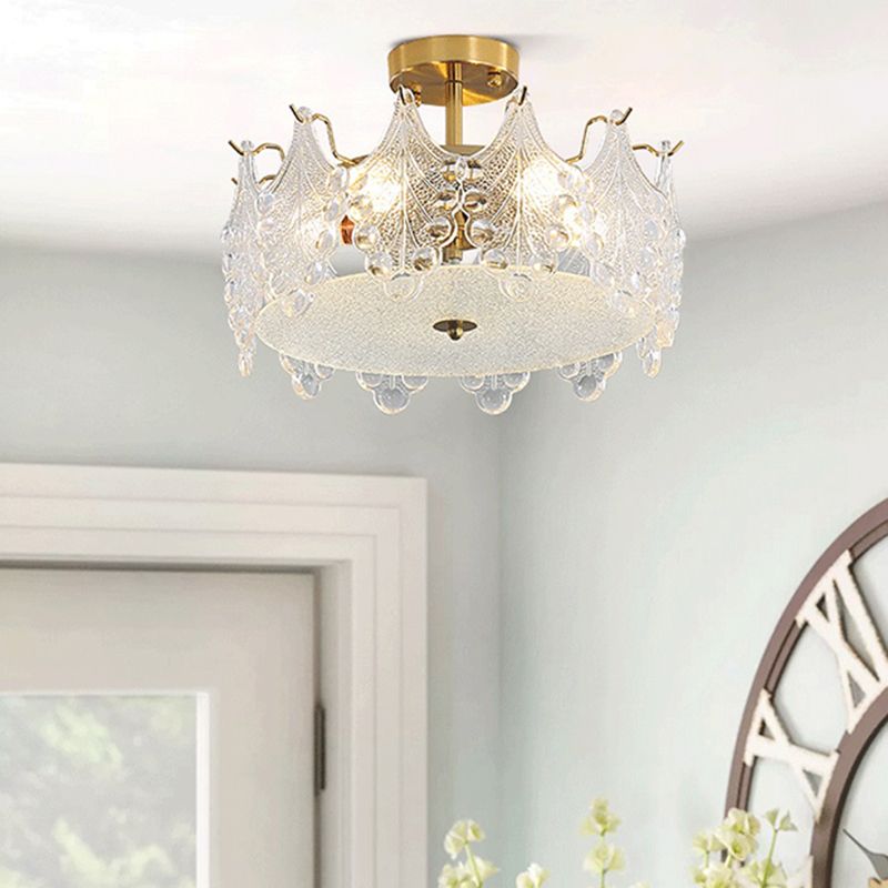 Modern Semi Flush Ceiling Lamp Multi Lights Ceiling Mount Light with Glass Shade