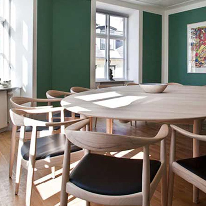 Contemporary Rubberwood Open Arm Chair Natural Leather Dining Chair