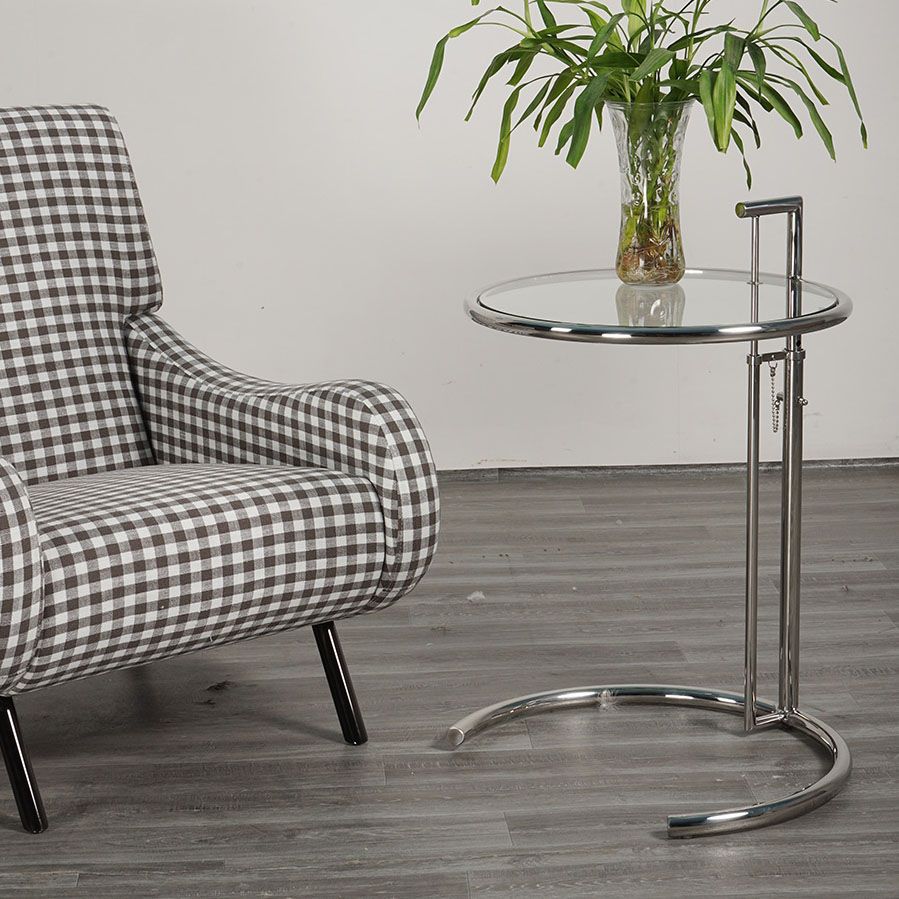 Modern Round Glass Top End Table 26.4" Tall Stainless Steel C Side Table