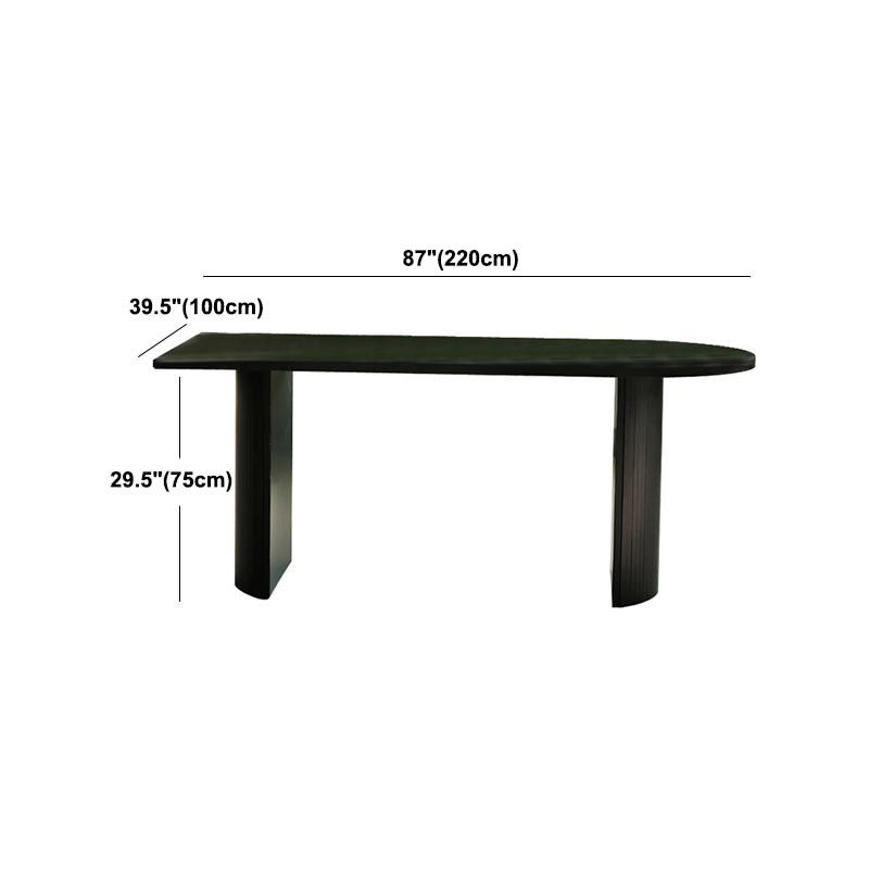 Simplicity Double Pedestal Dining Table Free Form Black Fixed Table with Wooden Top
