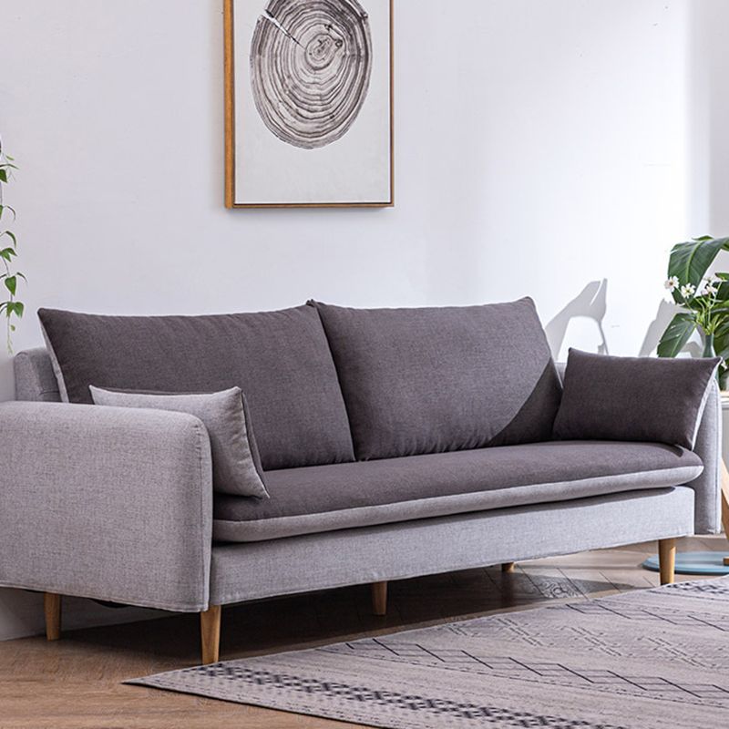 Modern Wood Legs Fabric Sofa Standard Square Arm Loose Back Sofa