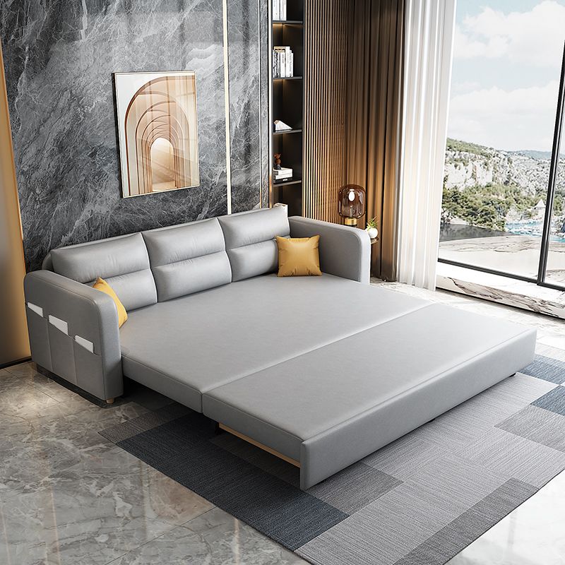 Contemporary Square Arms Sleeper Sofa Bonded Leather Futon Sleeper Sofa