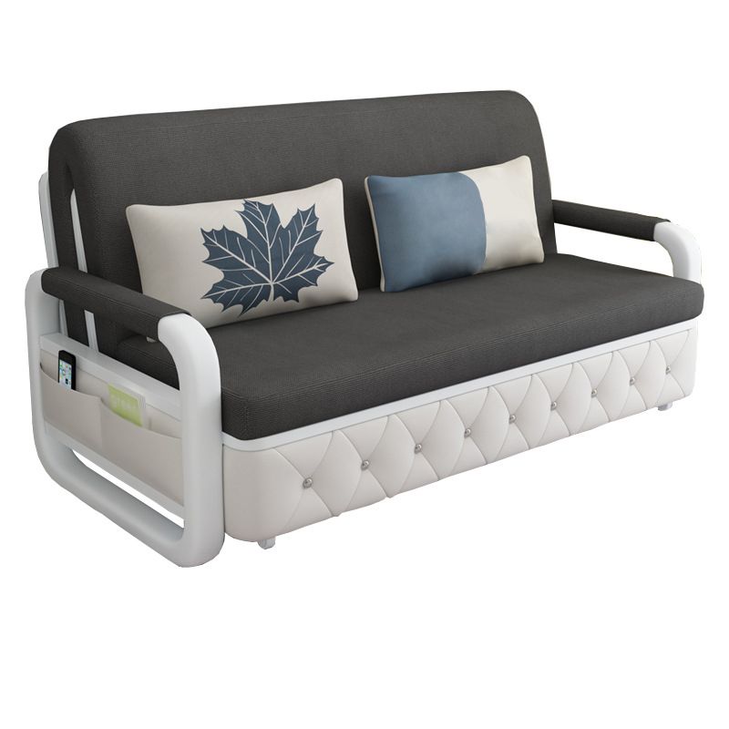 Contemporary Linen Square Arm Sofa Bed Foldable Standard Sofa for Living Room