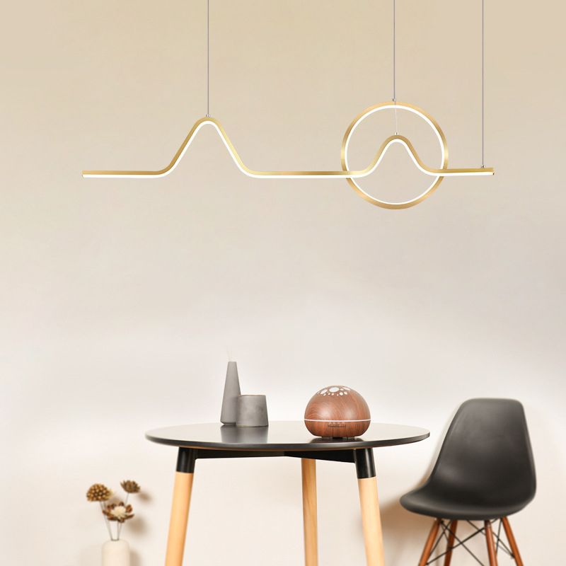 2-Light Modern Island Lighting Golden Metallic LED Ceiling Light for Bedroom