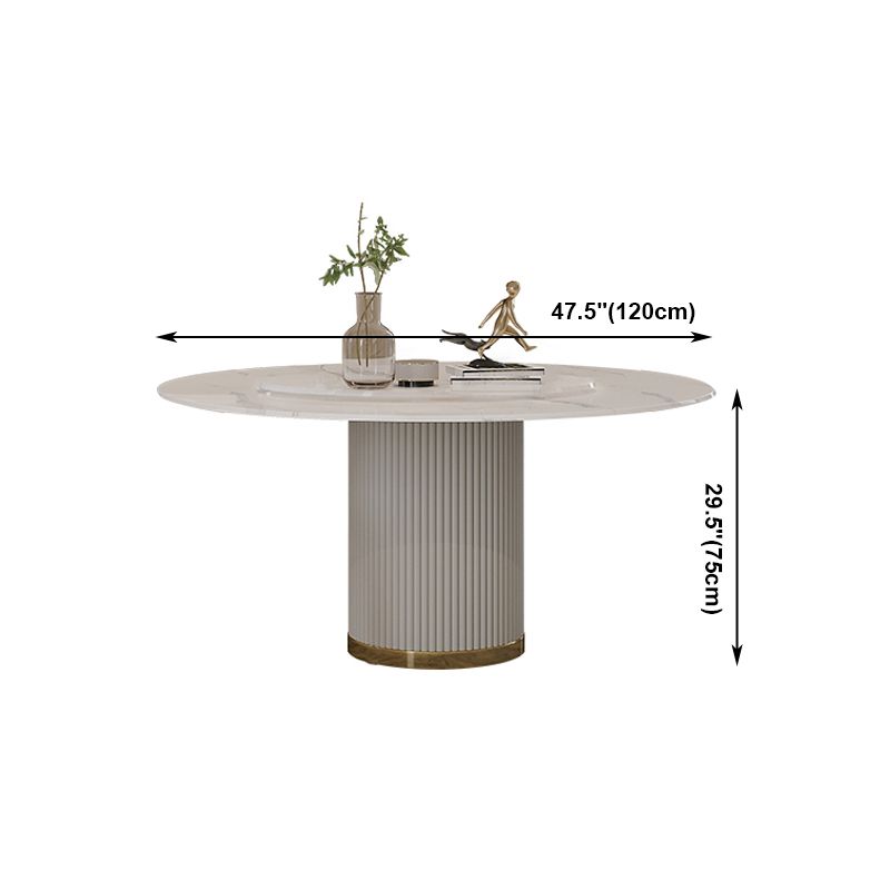 Traditional Luxury Round Dining Table White Sintered Stone Table with Pedestal Base