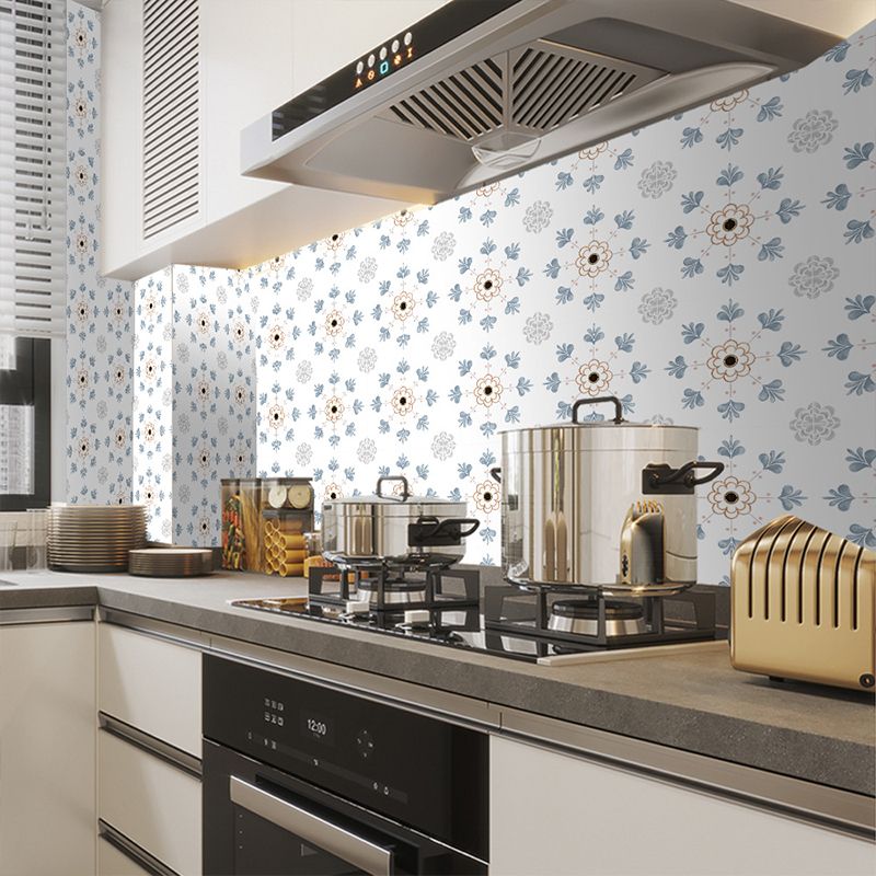 Rural Flower Adhesive Wallpaper Panel Set 20 Pieces White Kitchen Backsplash Wall Decor, 8.6-sq ft