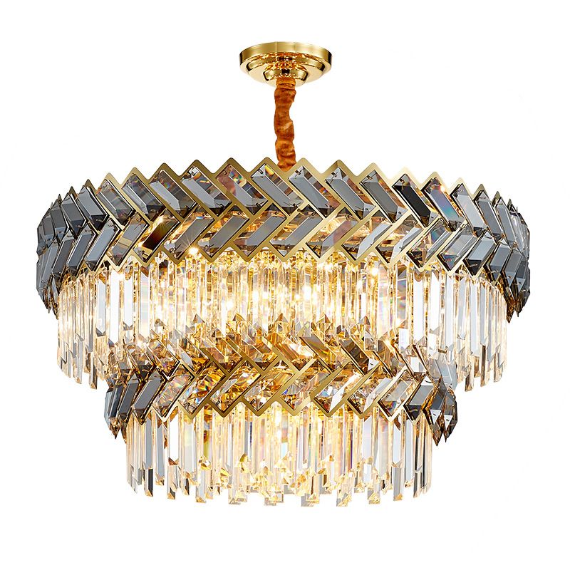 Prismatic Crystal Round Suspension Light Artistic Stainless-Steel Chandelier Light for Living Room