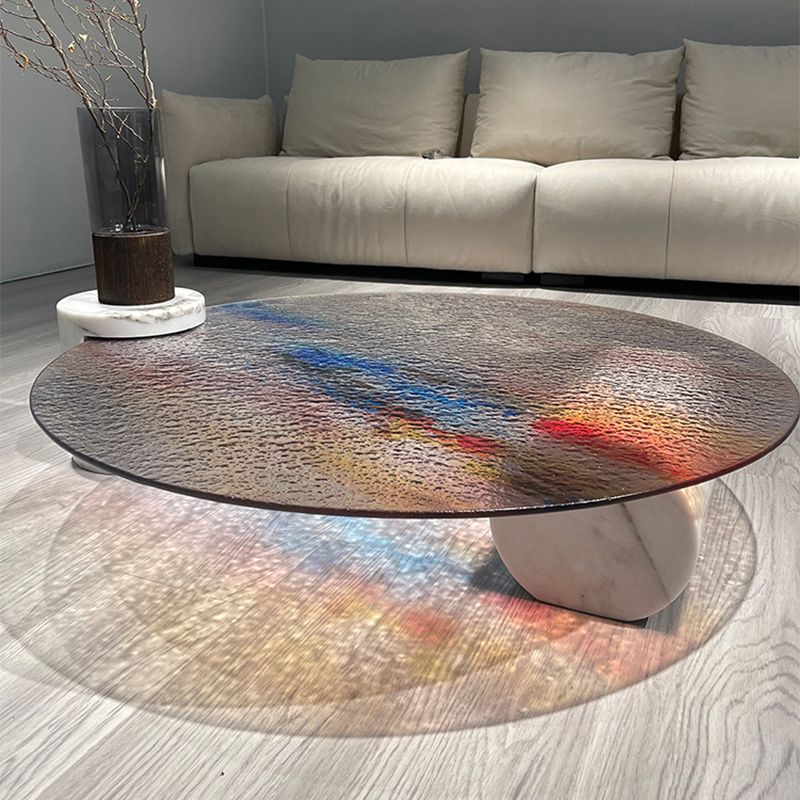 Round No Distressing Coffee Table Glass Tropical Single Coffee Table with 2 Legs