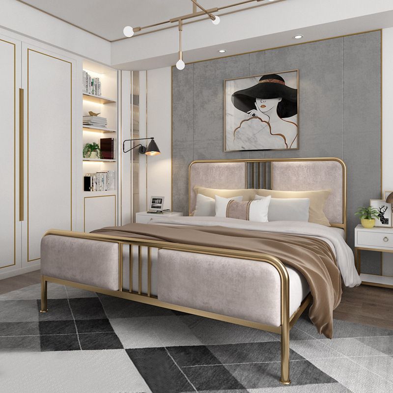 84.65 inch Wide Contemporary Bed Frame Metal Bed with Upholstered Headboard