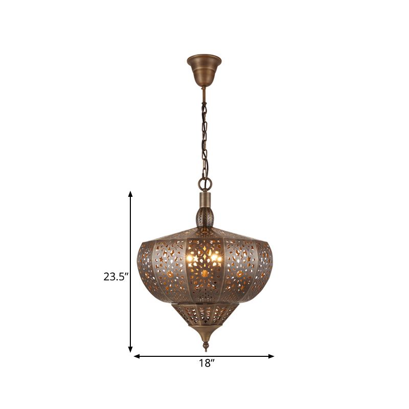 Bronze Cutout Suspension Lamp Vintage Metal 4 Heads Restaurant Chandelier Pendant Light